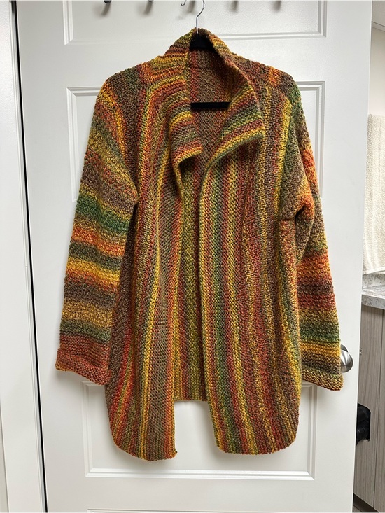 homemade Sweaters - Open-Front Multicolor Striped Knit Sweater - Fall Colors